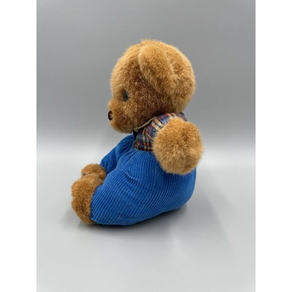 Vintage Dan Dee Teddy Bear Plaid & Blue Corduroy Pants Plush 7” No Tag - Picture 2 of 6